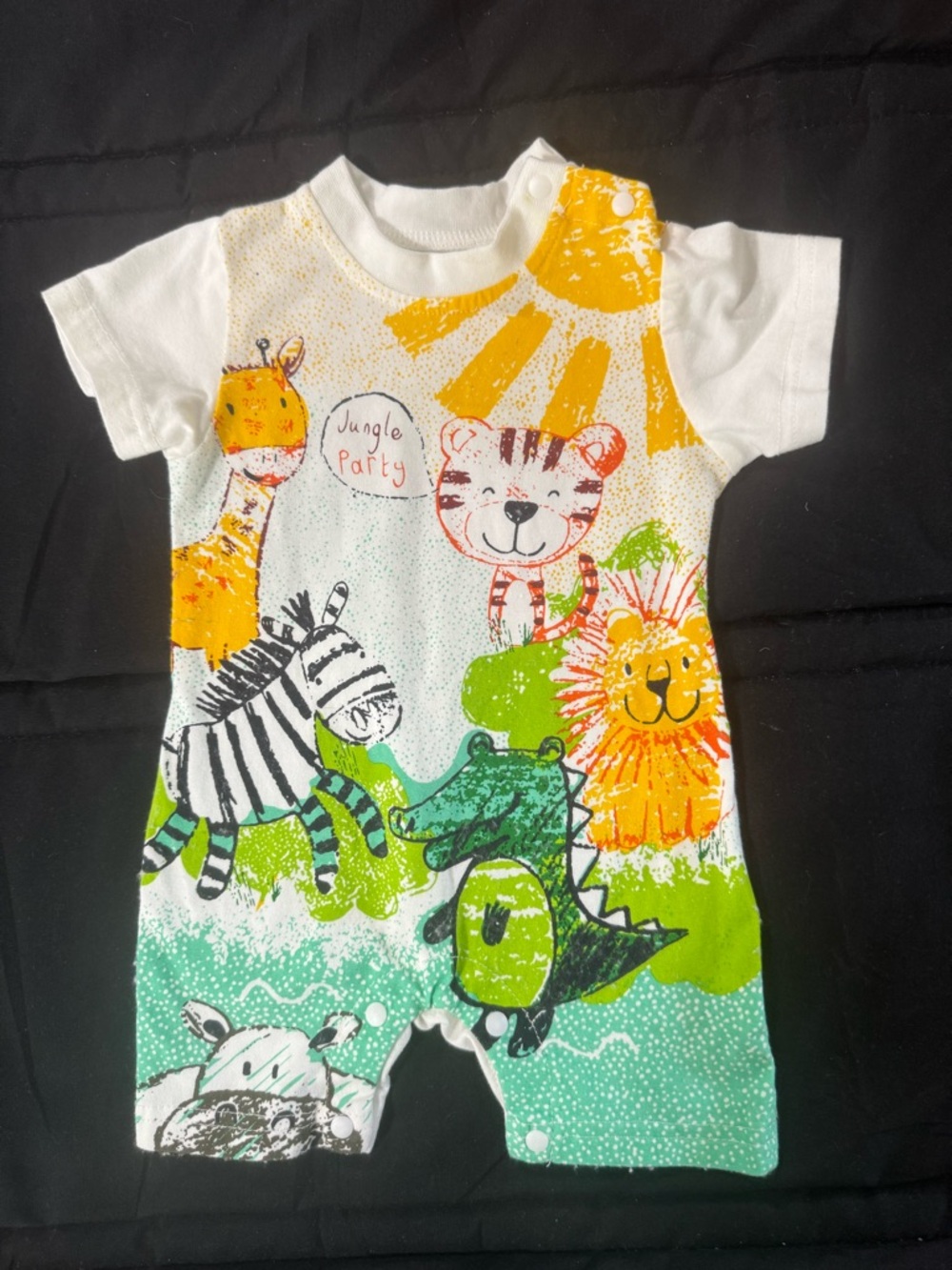 Baby Jungle Party Romper - White with Yellow, Green, Orange Accents